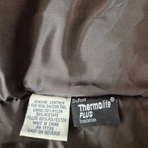 Y2K Field Gear FG Leather Coat – Dark Brown, Thermolite Insulated, Raccoon Fur - Picture 6 of 7